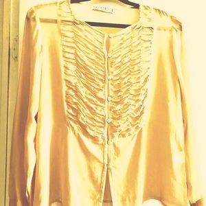 EBERT- 100% silk made in Italy. L/S cuffed shirt Front tux details.classy funky